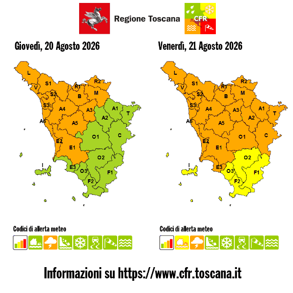 Allerta meteo - Arancio - 20 e 21 Agosto 2026 - Locandina