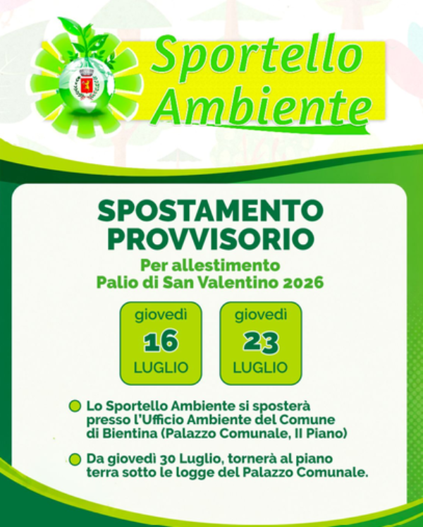 Sportello Ambiente - Variazioni orario 2026 - Locandina