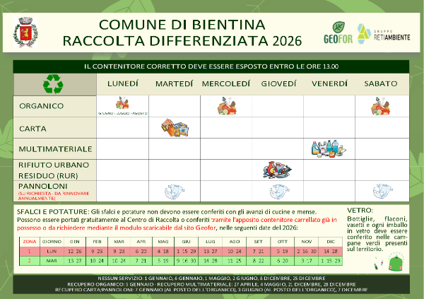CALENDARIO Porta a Porta 2026 - Bientina 1