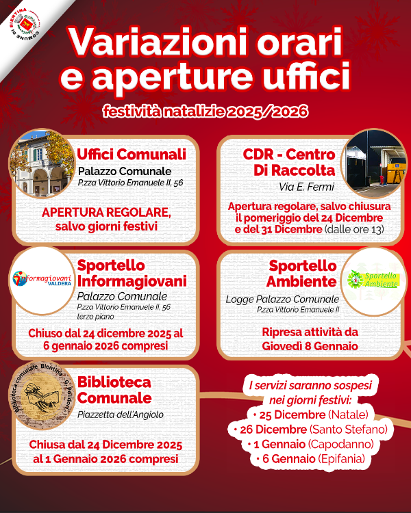 Variazioni orari festività natalizie 2025 - Locandina