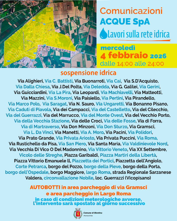 Interruzione idrica - 4 Febbraio 2026 - Locandina