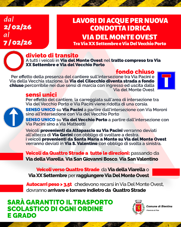 Modifiche Viabilità - 2-7 febbraio - Locandina