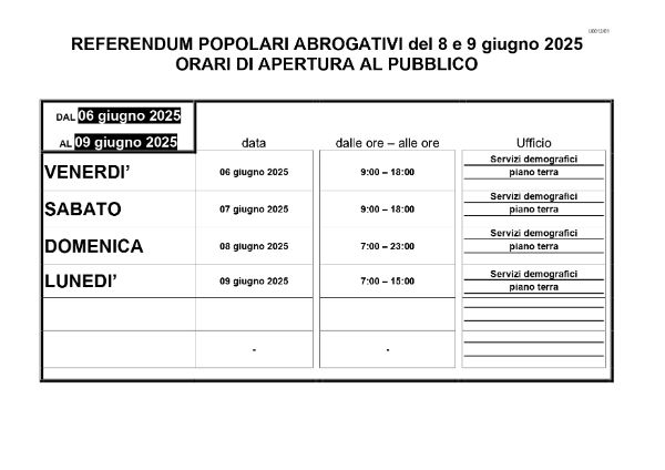 Referendum abrogativo 2025_ORARIO PER RILASCIO TESSERE