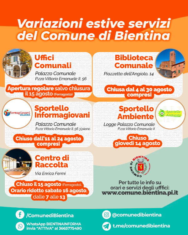 Orari Estivi Servizi comunali - Locandina