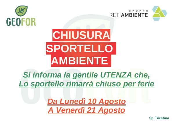 Sportello Ambiente - Chiusura estiva 2026