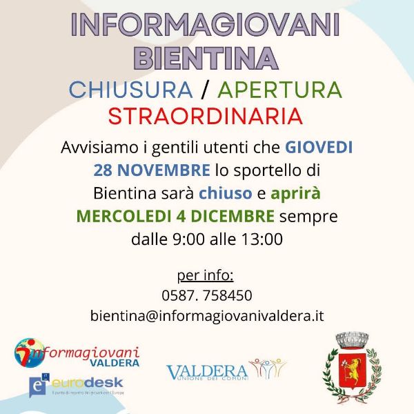 Variazione apertura Informagiovani - Locandina