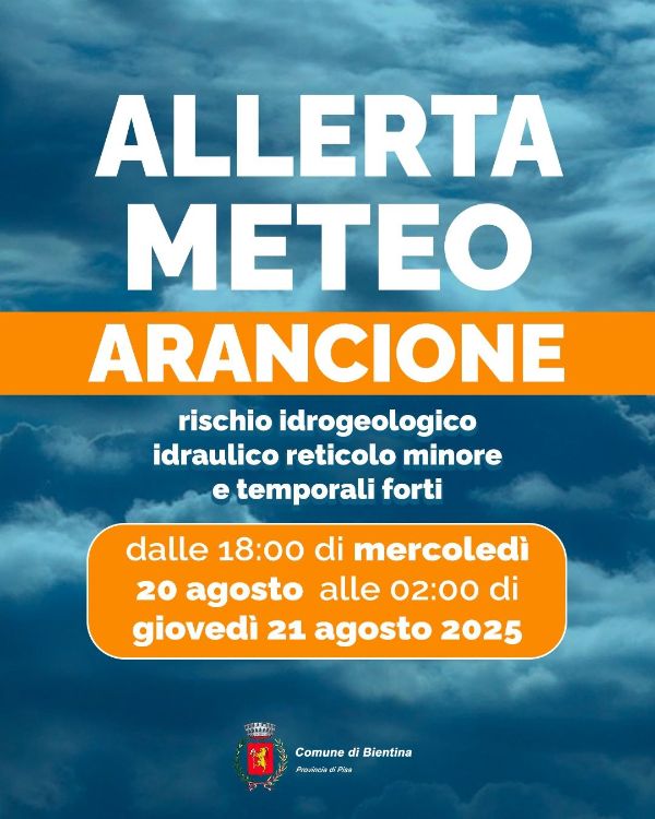 Allerta Meteo Arancione 20 e 21 Agosto 2025 - Locandina