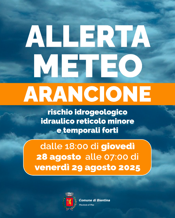 Allerta Meteo Arancione 28 e 29 Agosto 2025 - Locandina