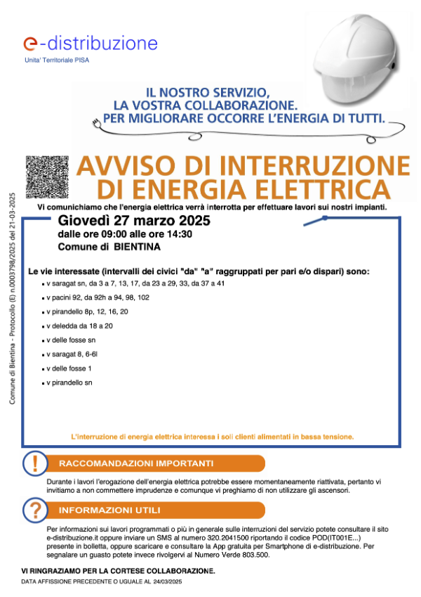 Interruzione Energia Elettrica - 27 Marzo 2025 - Locandina