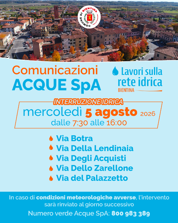 Interruzione idrica 5 agosto 2026 - Locandina