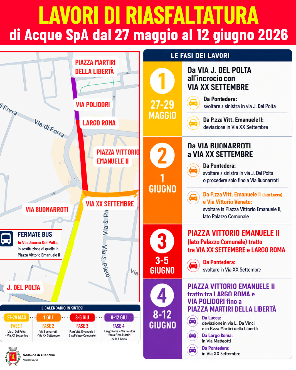 Lavori asfaltatura 27 maggio_12 giugno 2026 - Locandina