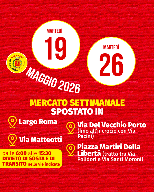 Mercato settimanale spostato 2026 - Locandina