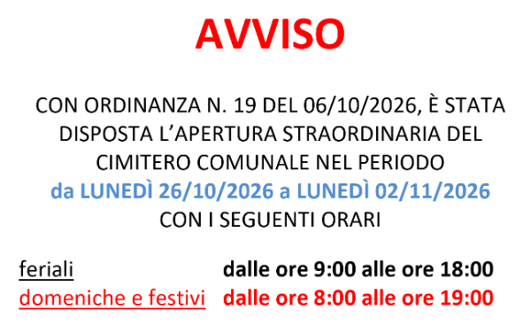Cimitero aperture straordinarie 2026 - Locandina