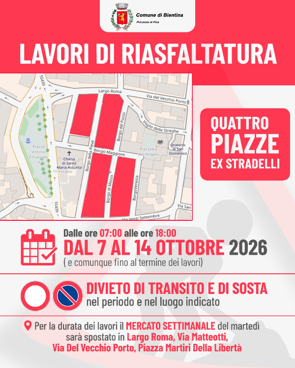Lavori asfaltatura - 9 - 11 Giugno 2026 - Locandina