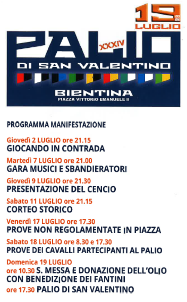 Palio di Bientina - 2026 - Programma
