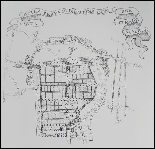 Pianta della terra di Bientina con le sue strade maestre, secolo XVIII