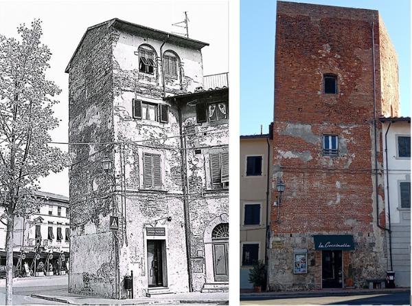 Torre dei Tessitori e Torre della Mora - prima e dopo il restauro